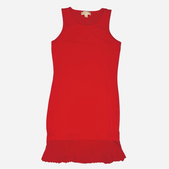 Michael Kors Red Pleated Hem Shift Dress sleeveless size Medium Scoop knockline - Picture 2 of 10